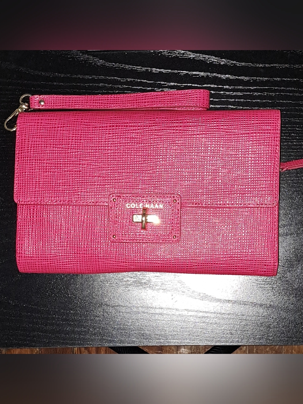 Cole Haan Bright Pink Textured Leather Wristlet Clutch